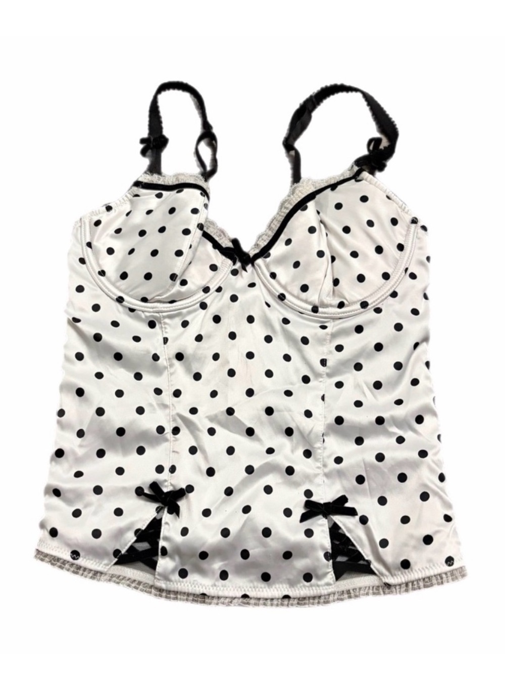 Y2K European Vintage Secret Possessions Polka Dot Corset Bustier White/Black 34C